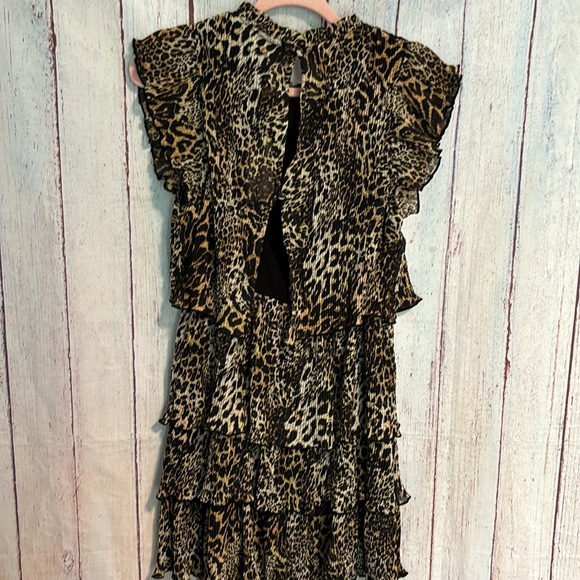NWT Melloday Animal Print Tiered Mock Neck Pleated Ruffle Dress - Picture 8 of 10